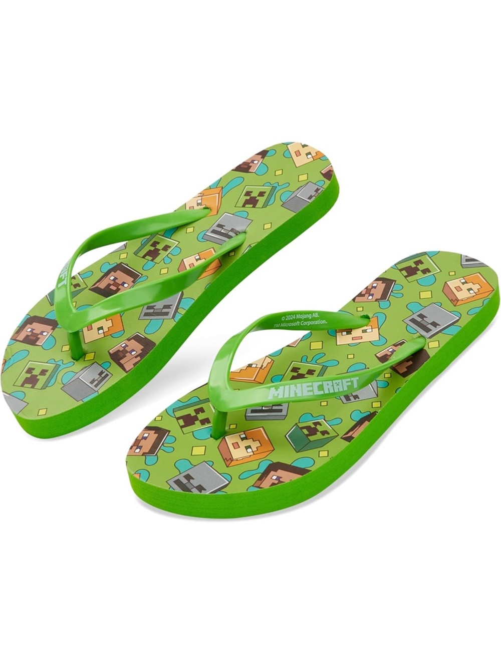 Minecraft Print Flip Flops toddler boy 10c 10.5c slides beach shoes green
